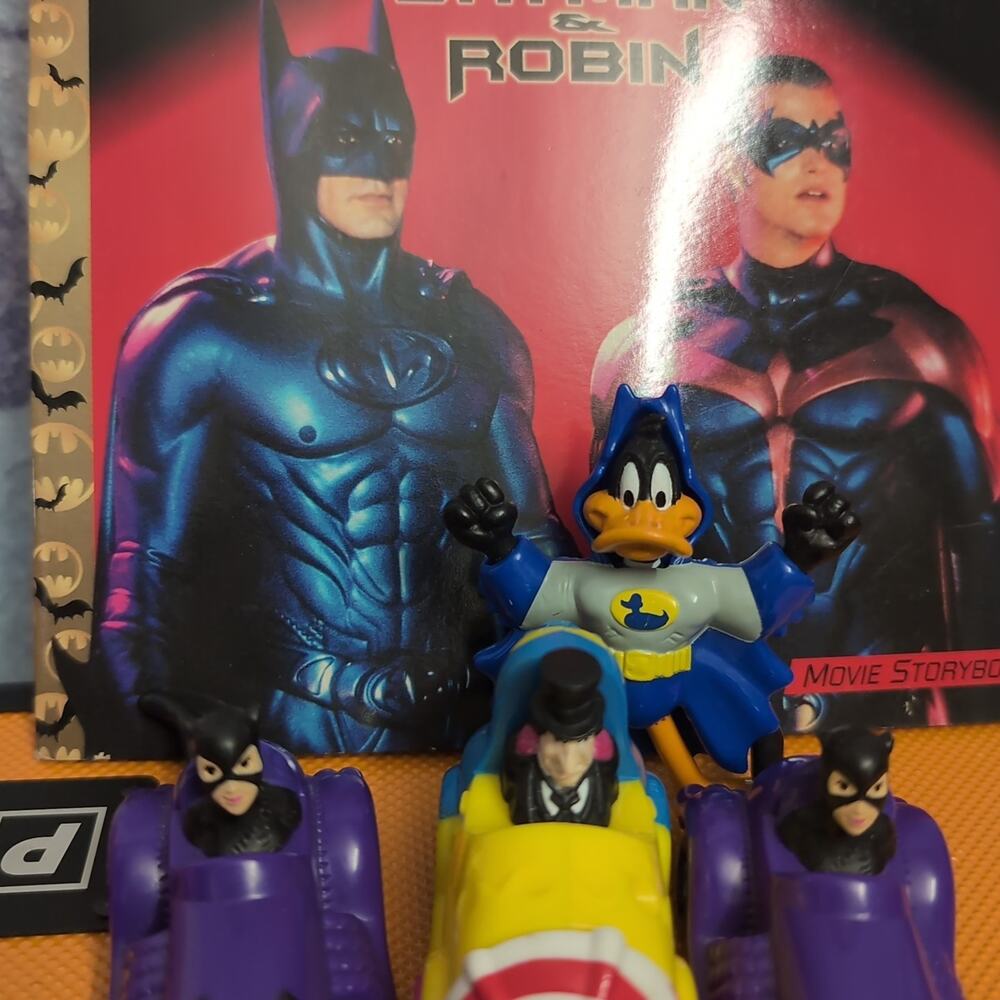 Vintage Batman 1990's Toys And Golden Books Robin Penguin Catwoman Daffy Duck DC